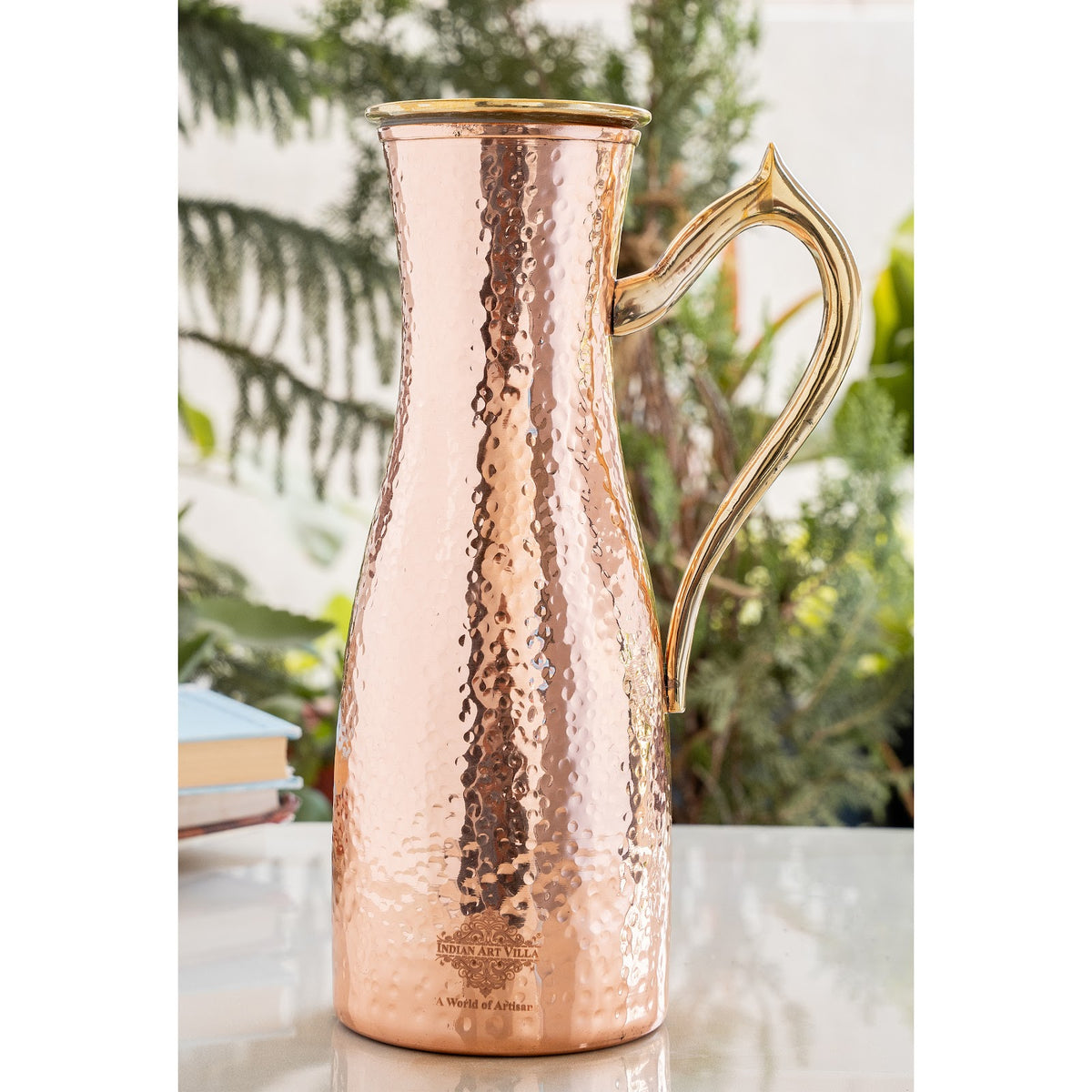 Hammered Copper Pitcher Brass Handle & Lid | Indian Art Villa