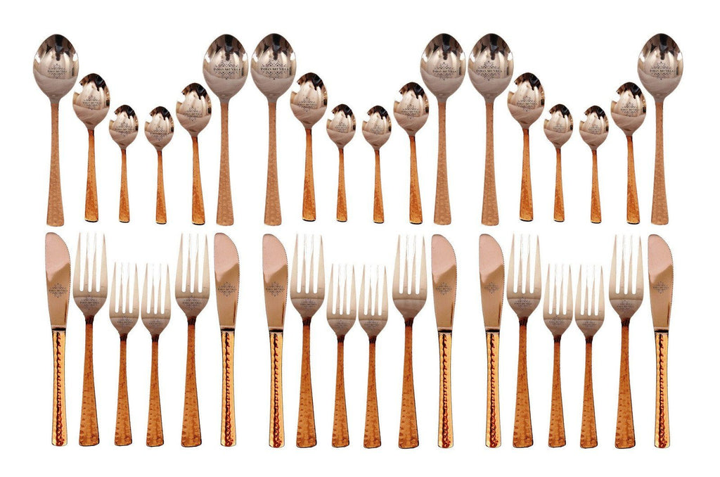 36 Pieces Steel Copper Cutlery Set - 18 Spoon with 12 Fork & 6 Knife