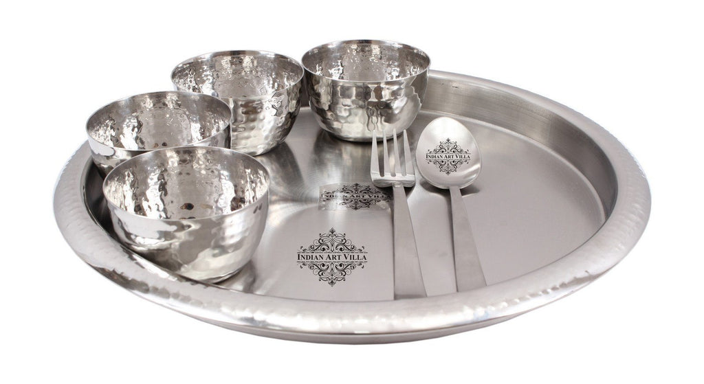 7 Piece Steel Dinner Set - 1 Dinner Plate 4 Bowls 1 Folk 1 Spoon
