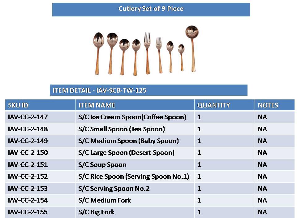 9 Piece Steel Copper Cutlery Set Steel Copper Serve Ware Combo Indian Art Villa