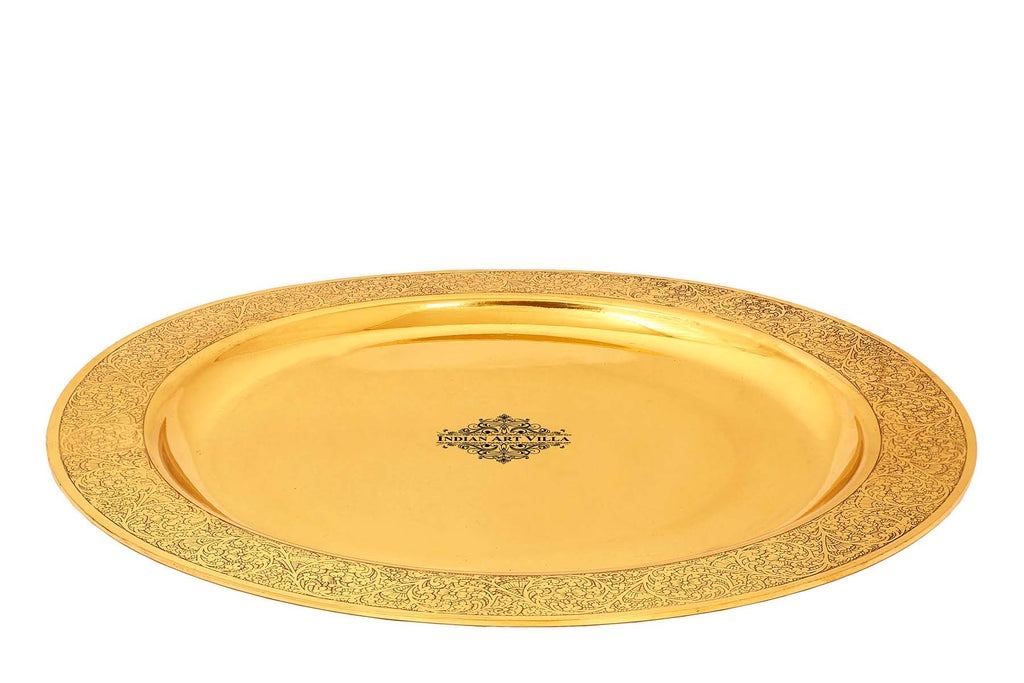 Brass Embossed PLATTER Thali, Serveware Tableware, Diameter:- 11" Inch, Gold