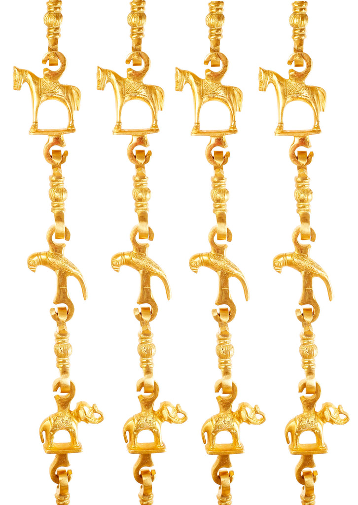 Brass Jhula Chain Horse, Peacock, Elephant, Rudraksh Design, 73.9" Inch Each, Set of 4