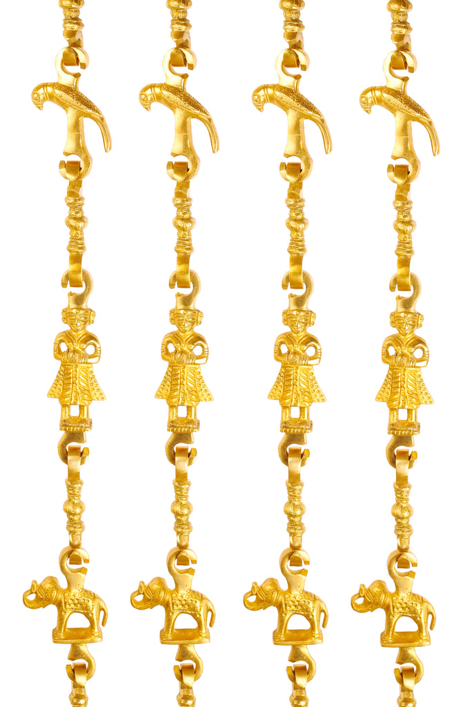 Brass Jhula Chain Parrot, Men Guard, Elephant with 3 step Designer Chain 75.9" Inch Each, Set of 4