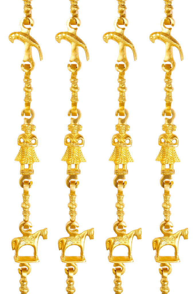 Brass Jhula Chain Parrot, Men Guard, Horse with 3 step Designer Chain 75.9" Inch Each, Set of 4