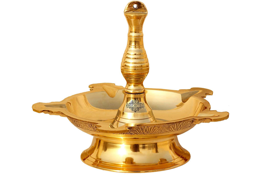 Brass Handmade Hanging Latkan Heavy Diya Oil Lamp, Poojan Temple Home, Gift Item Home Décor, Gold