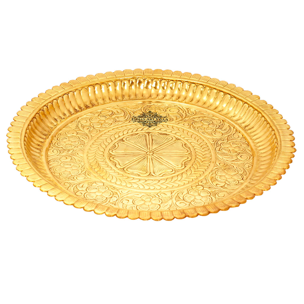 Brass Flower Design Pooja Thali Plate | Poojan Temple Home |Diameter 10.2" Inch
