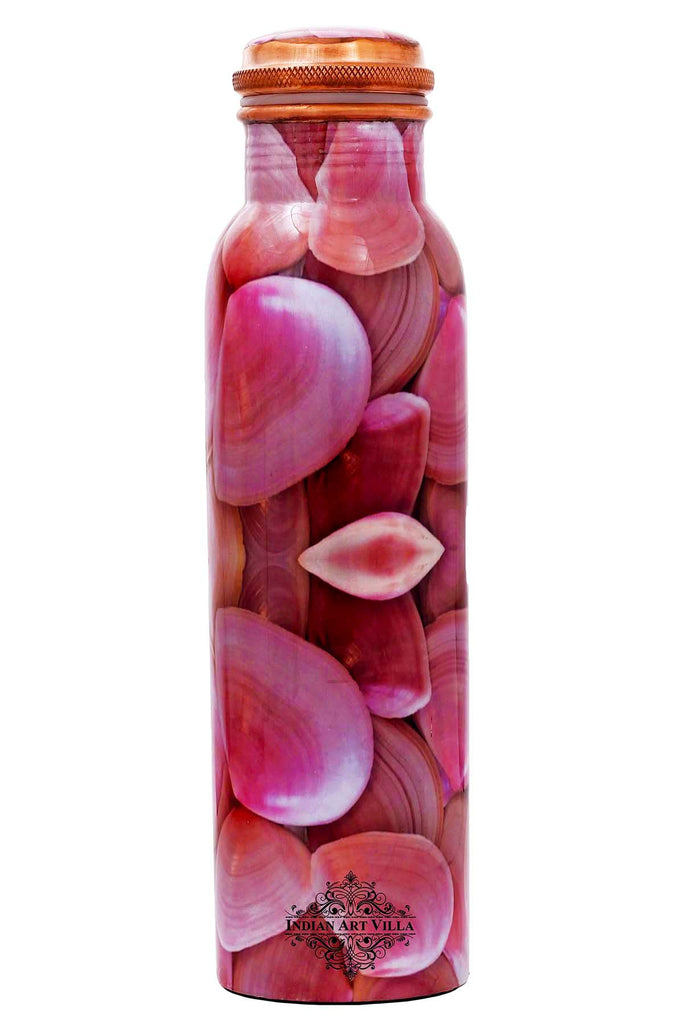 Antique Designer Leaf Design Copper Bottle,  33 Oz, Pink