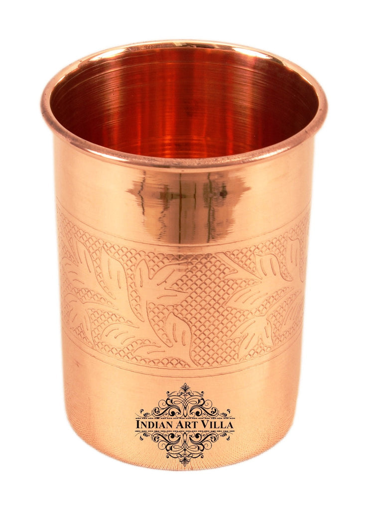 Indian Art Villa Pure Copper Embossed Glass, Tumbler | Drinkware | Serveware | 300 ml