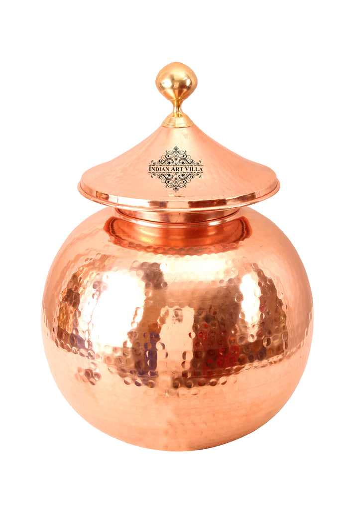 Copper Hammered Matka Water Pot Container with Mughlai Lid