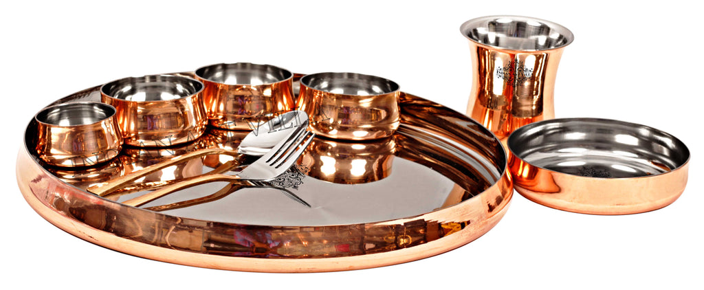 Steel Copper Handmade Curved Dinner Set of 9 Pieces