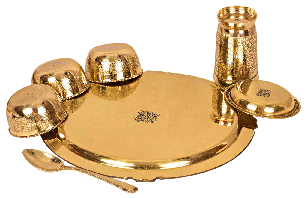 Brass Embossed Design 7 Piece Traditional Dinner Set Brass Dinner Set IAV-BB-TW-108