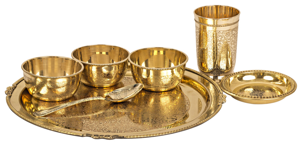 Brass Embossed Design 7 Piece Traditional Dinner Set