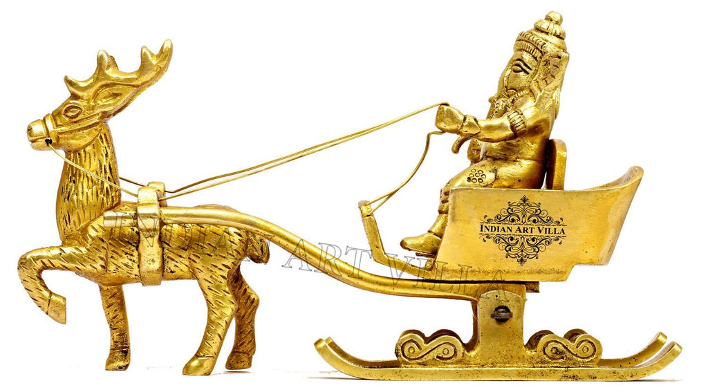 Brass Ganesh ji on Reindeer Sleigh