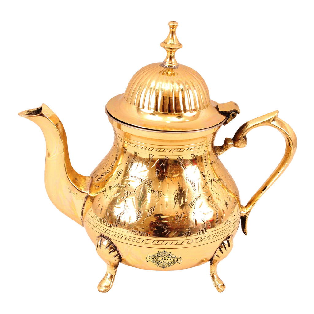 Brass Mughlai Design Tea Pot with Strainer - Serving Tea Coffee Tableware
