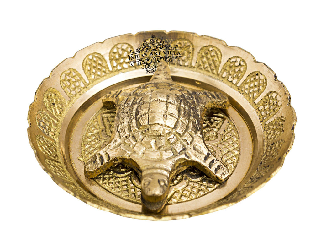 Brass Vastu Fengshui Open Mouth Tortoise with Bowl|Increase Life