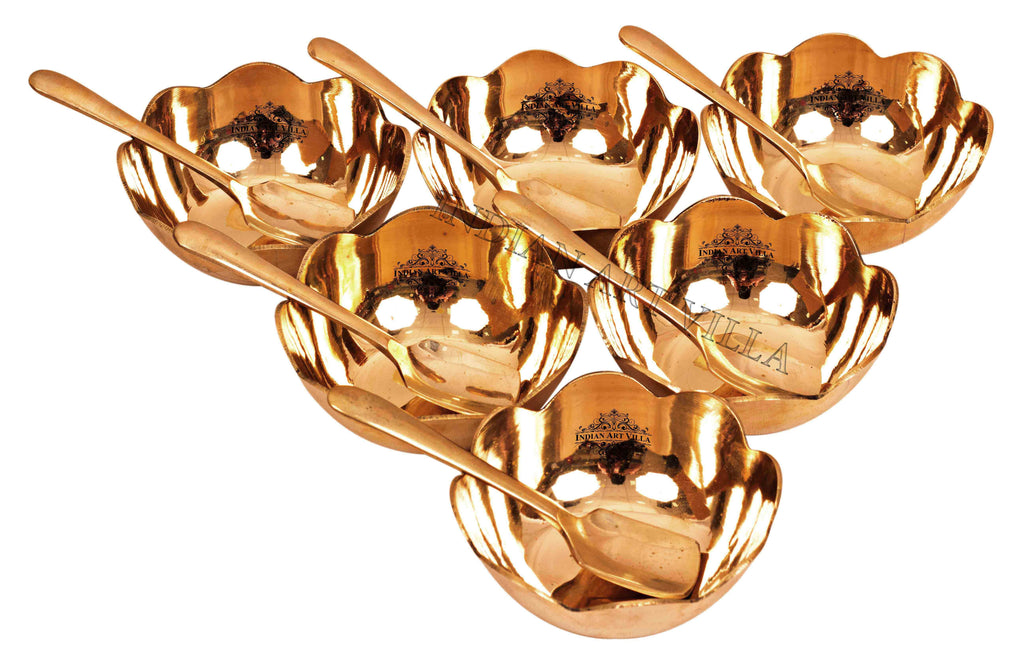 Bronze Kansa Utensil Set of 6 Ice Cream Bowl & 6 Ice Cream Spoon (12 Pieces) Bronze Bowls IAV-KB-TW-115