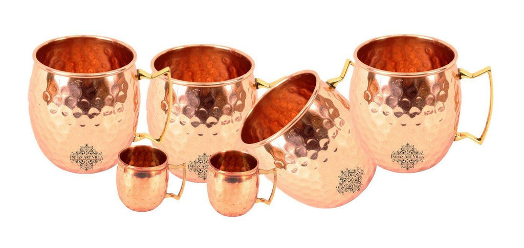 Copper 4 Hammered Mug Cup | 550 ML each | with 2Jigger Shot Glass | 50 ML each