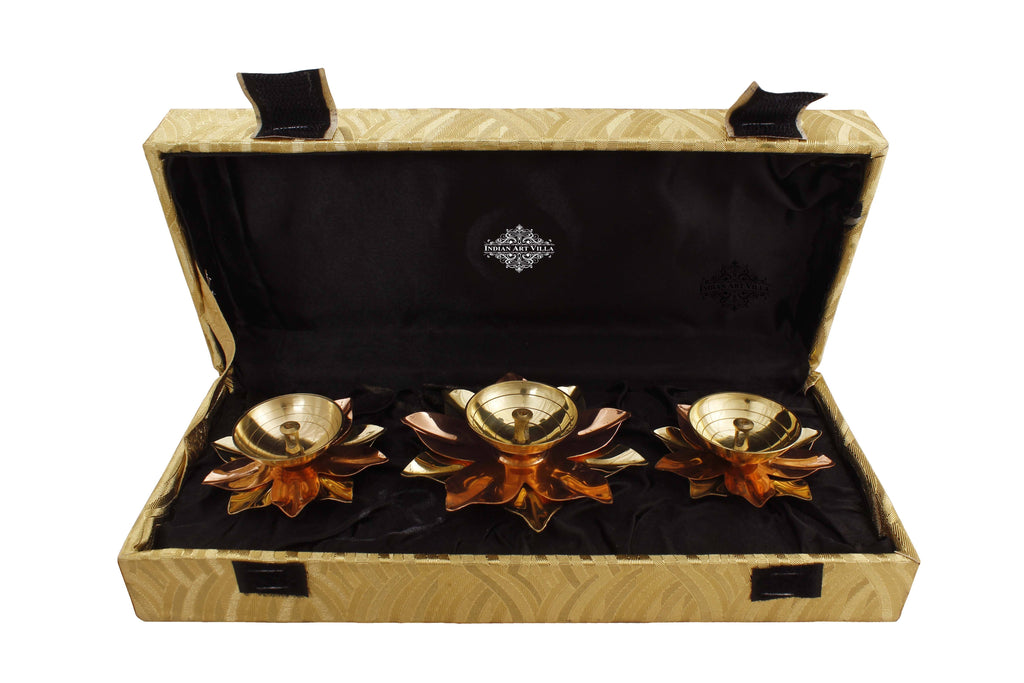 Copper & Brass Plated Diya Set of Aarti Lamp IAV-SP-3-188- 3 Pieces
