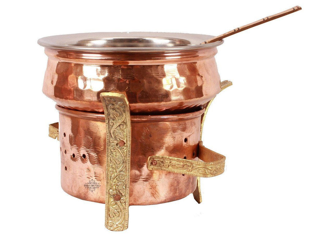 Copper Brass Sigri Angeethi Food Warmer with 1 Steel Copper Serving Handi & 1 Serving Spoon
