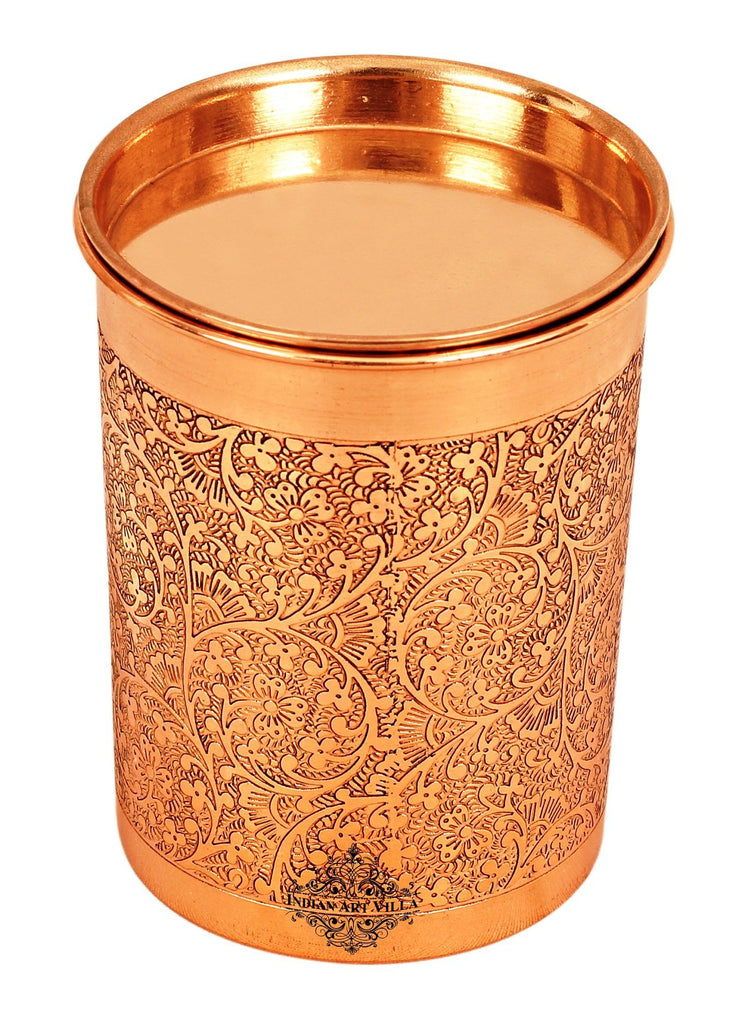 Copper Embossed Design Glass with Lid 10 Oz