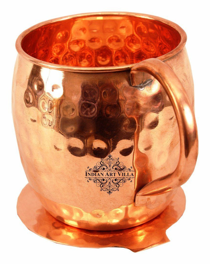 Copper Hammered Beer Mug Cup with Coaster - 17 Oz Coaster Beer Mugs Indian Art Villa