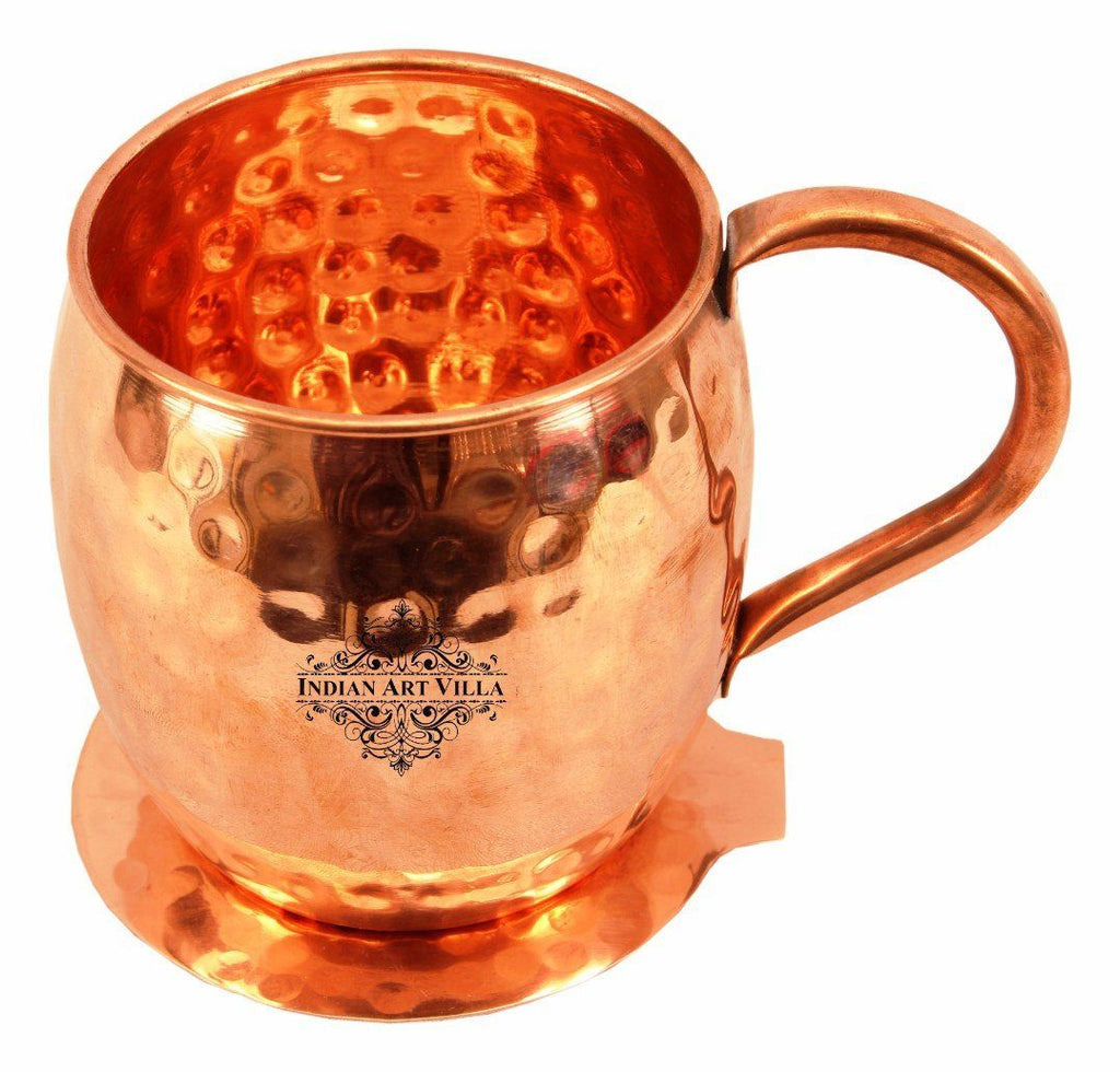 Copper Hammered Beer Mug Cup with Coaster - 17 Oz