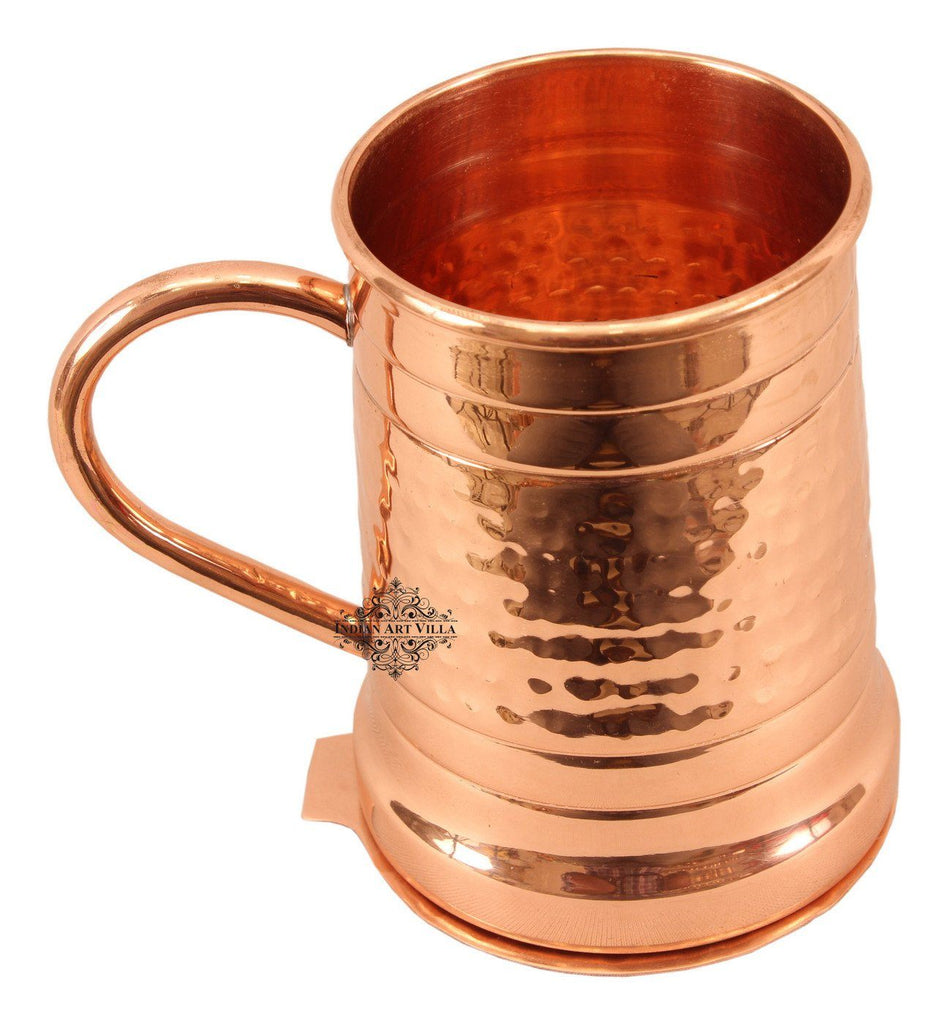 Copper Hammered Big Mug Cup with Coaster | 600 ML Copper Ware Bar Ware Combo Indian Art Villa