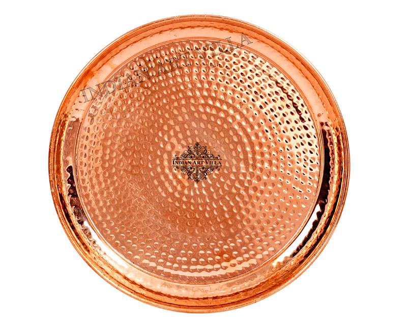 Copper Hammered Design Dinner Plate Thali, Serveware Tableware Plates CC-5 