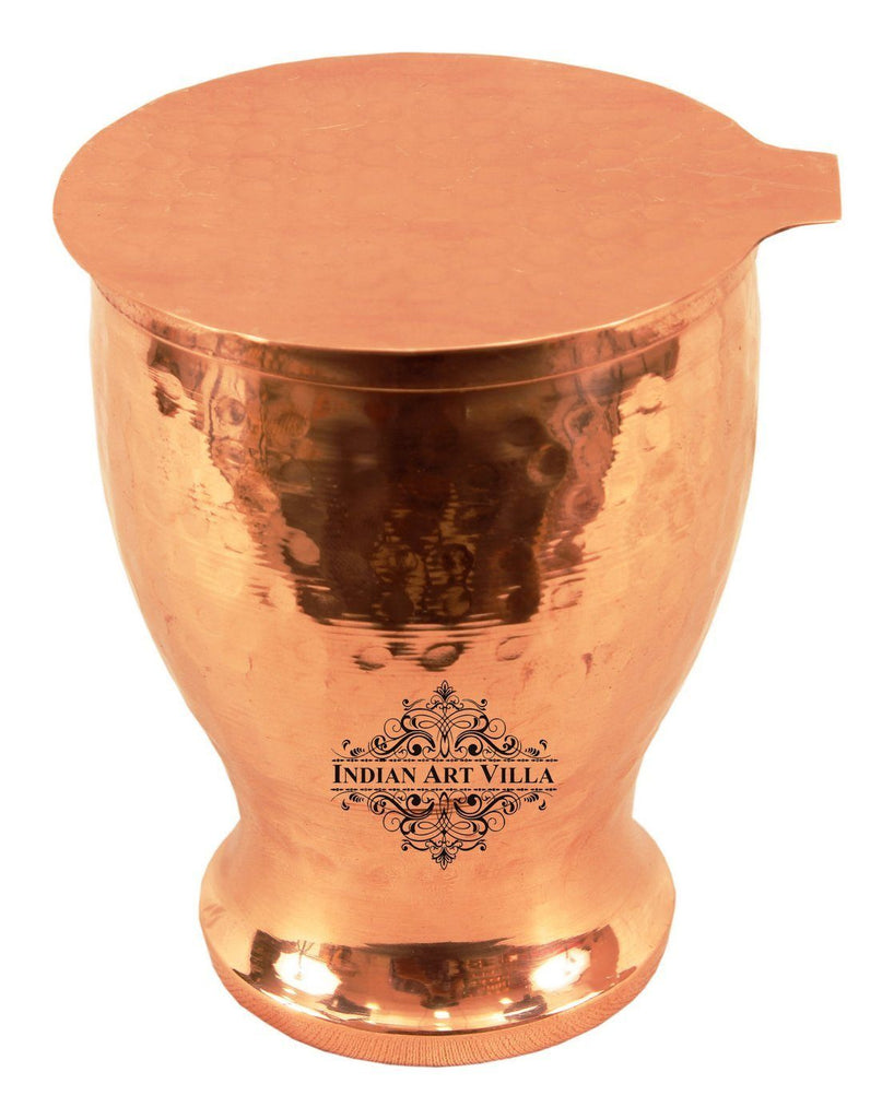 Copper Hammered Goblet Glass Tumbler with Coaster | 350 ML