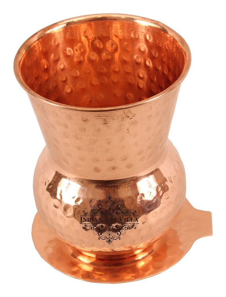 Copper Hammered Goblet Mathat Glass Tumbler with Coaster | 375 ML Copper Ware Drink Ware Combo Indian Art Villa