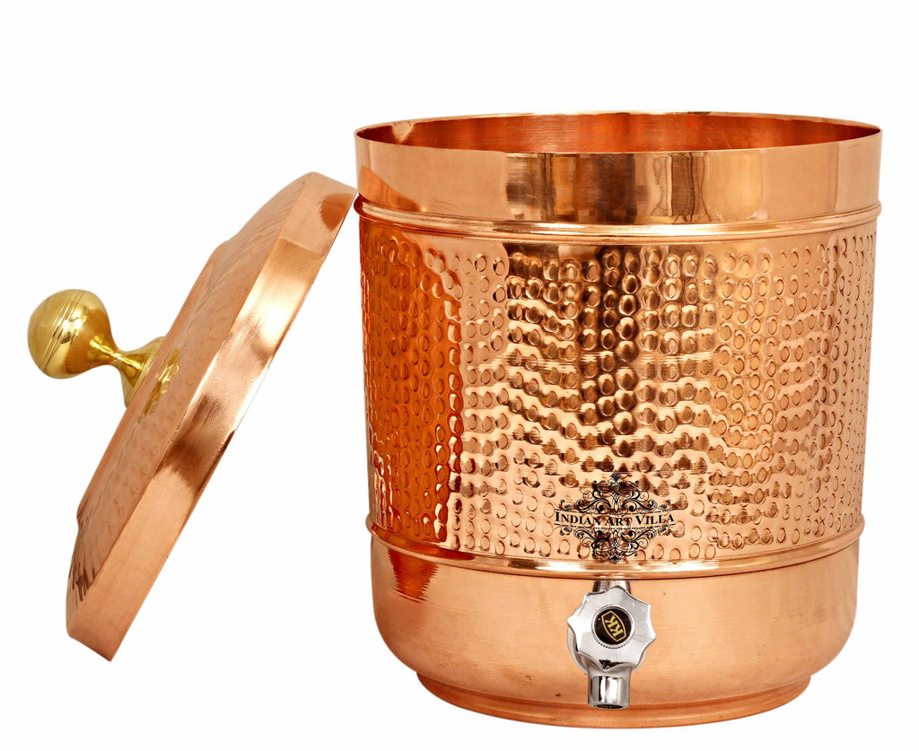 Copper Hammered Water Dispenser Pot with Brass Knob 9 Ltr. Water Pots IAV-CC-2-203-9