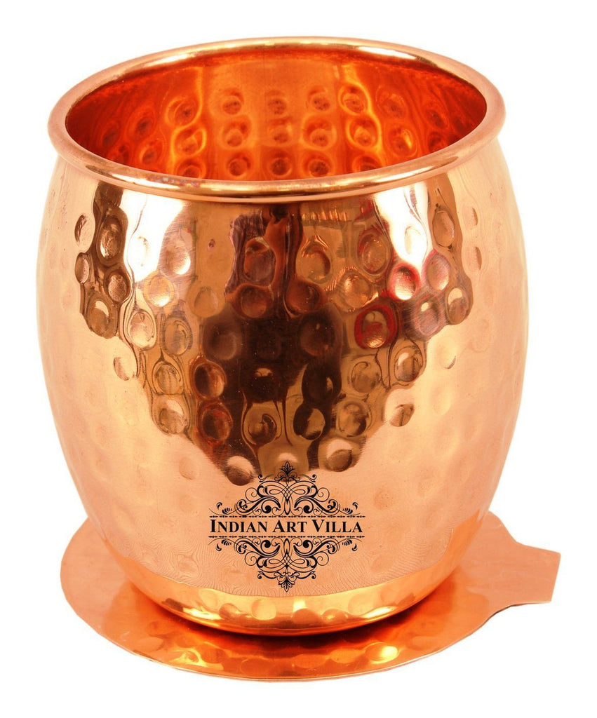 Copper Round Hammered Glass Tumbler with Coaster | 590 ML
