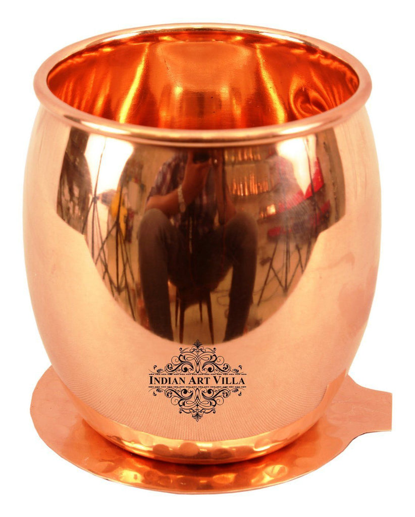 Copper Round Plain Glass Tumbler Cup with Coaster | 590 ML
