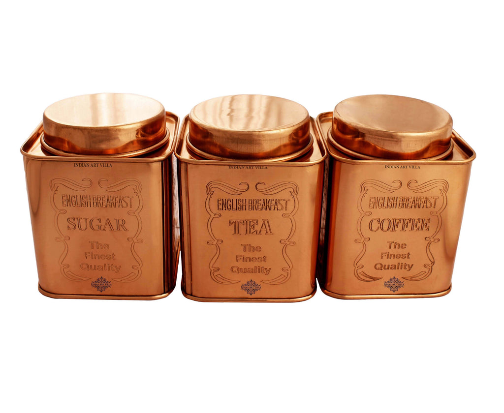 Copper Tea, Coffee & Sugar Container Set, 3 Pieces
