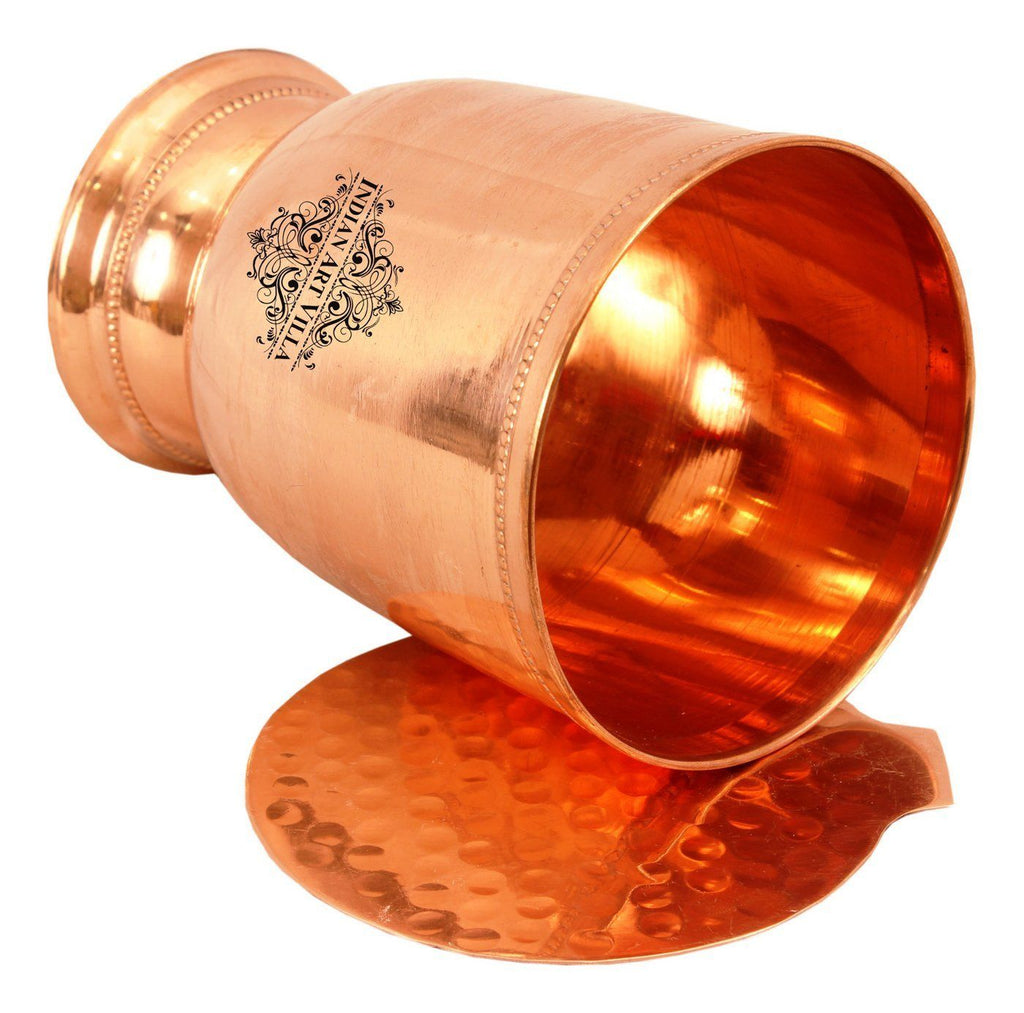 Copper Wine Glass Tumbler with Bottom Coaster | 450 ML Copper Ware Drink Ware Combo Indian Art Villa