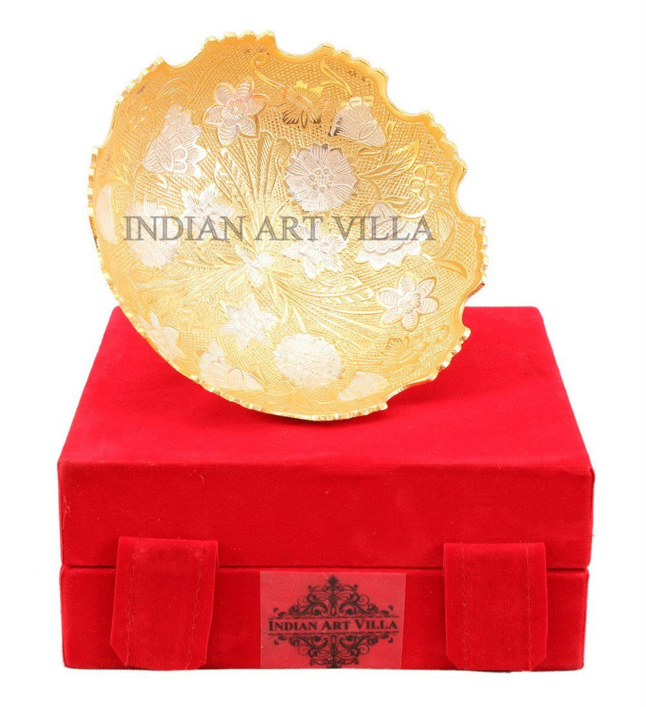 Gold Polished Designer Bowl with Gift Box easy to handle Silver Plated Bowls Indian Art Villa