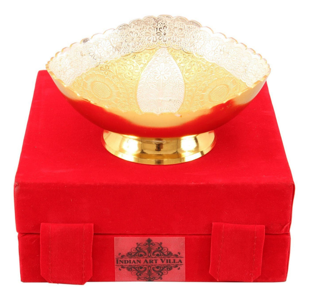 Gold Polished Leaf Design Oval Shape Bowl Silver Plated Bowls Indian Art Villa
