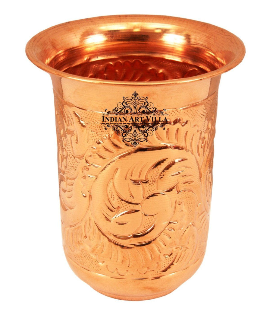 IndianArtVilla Copper Handmade Designer Glass Tumbler 11 Oz