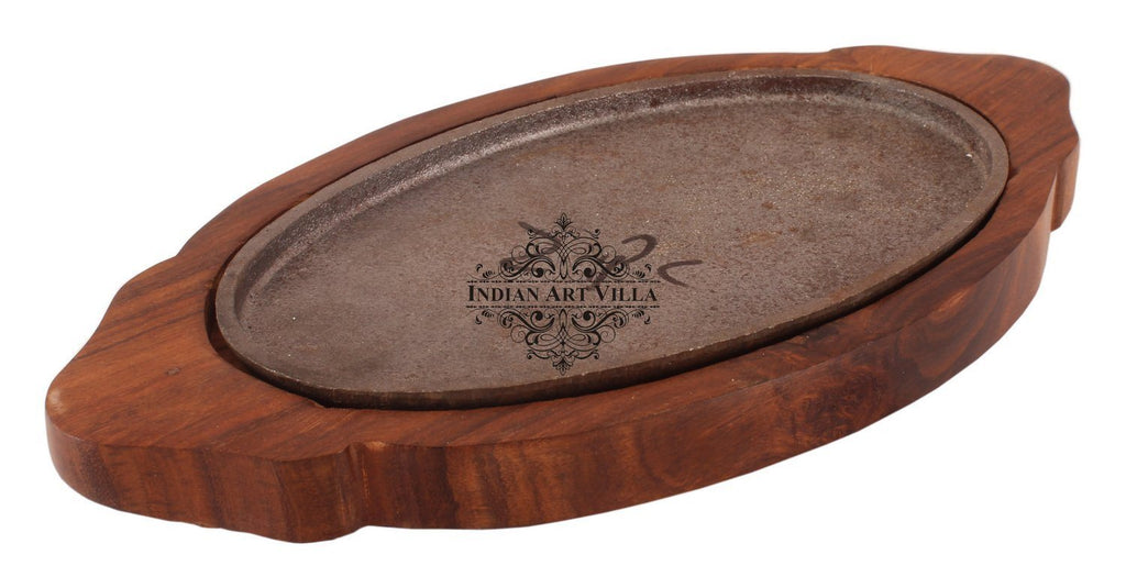Oval Iron Sizzler with Wooden Base|Sizzle/Grill Rice Vegetables Table Tandoor Indian Art Villa
