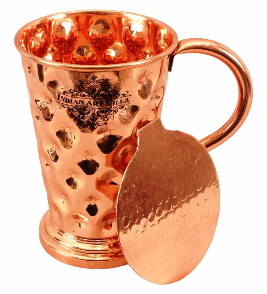 Pure Copper Big diamond Mug Moscow Mule Cup 15 Oz with Coaster Coaster Beer Mugs Indian Art Villa