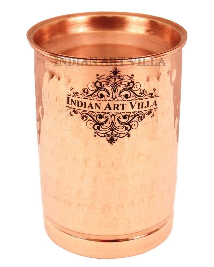 Pure Copper Hammered Glass with Lid 10 Oz