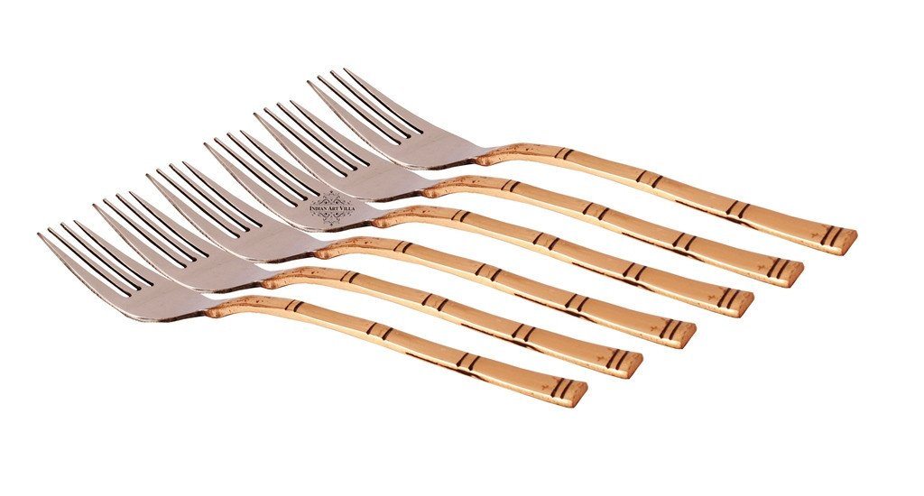 Set of 6 Steel Copper Table Fork