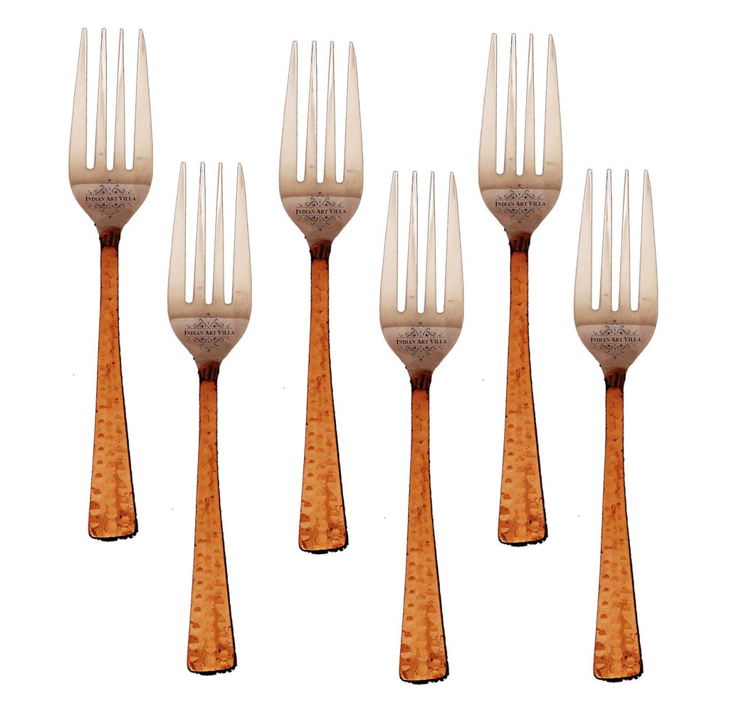 Set of 6 Steel Copper Fork | 8" Inch each