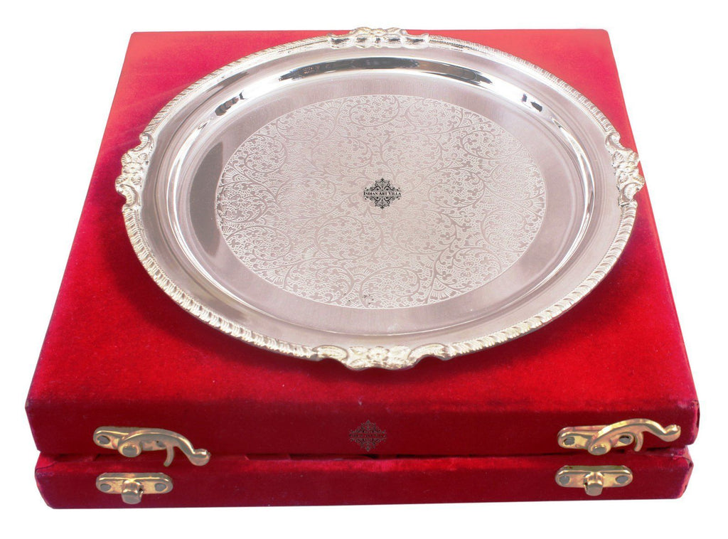 Silver Plated Embossed Design Quarter Plate Diameter 8.5 Inch Silver Plated Dinner Sets Indian Art Villa