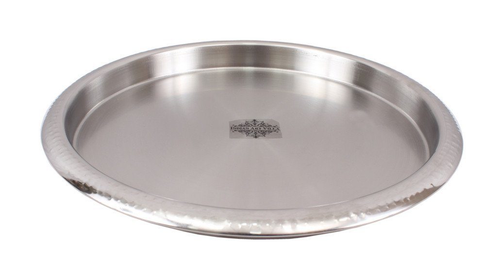 Stainless Steel Round Serving Bar Tray Tray Indian Art Villa