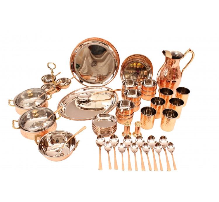 Steel Copper 63 Piece Dinner Set for Tableware Kitchen & Dining Dinner Sets Indian Art Villa