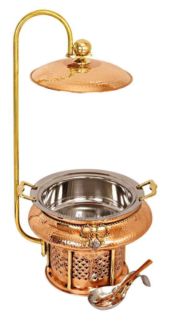 Steel Copper Hammered Chafing Dish with Sigdi Stand & Handle - 135.25 Oz | 202.88 Oz | 270.51 Oz Chafing Dishes CCB-DW