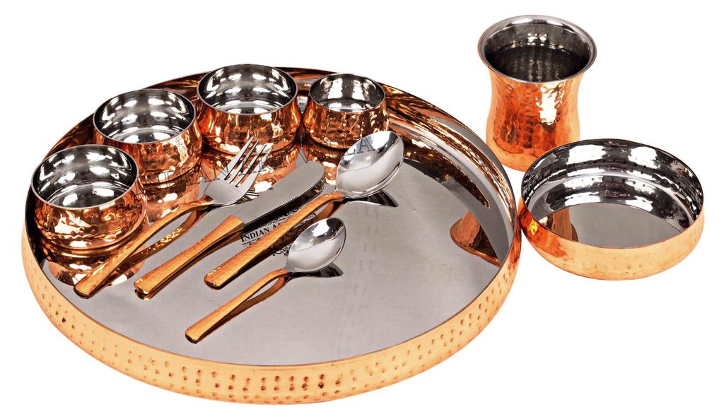 Steel Copper Hammered Curved Dinner Set of 11 Pieces Dinner Set IAV-SCB-TW-380