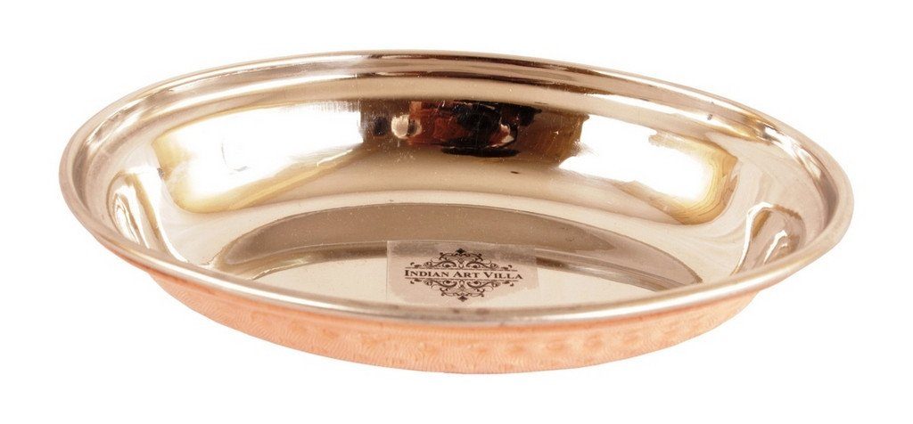 Steel Copper Oval Platter Plate | 800 ML | & 1 Spoon Steel Copper Serve Ware Combo Indian Art Villa