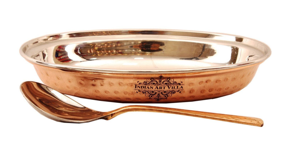 Steel Copper Serving Platter | 600 ML | with 1 Spoon